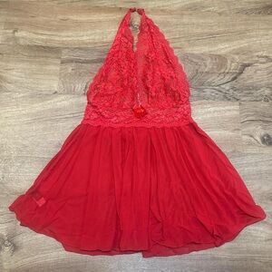 Red Sheer Lace Halter Lingerie Nightie